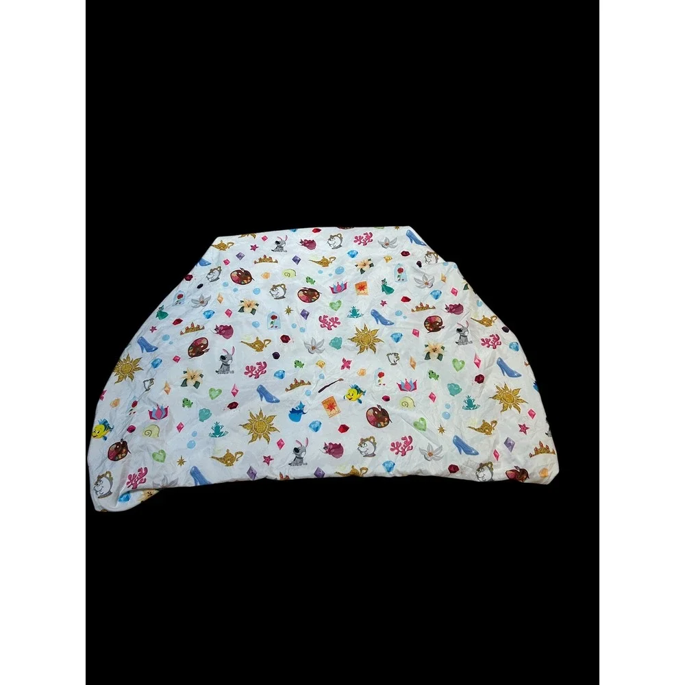 Disney Princess Twin Fitted Sheet White Character Icons Glass Slipper Rose Lamp